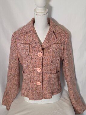 Vintage Gap Pink Multicolor Tweed Blazer, Size M